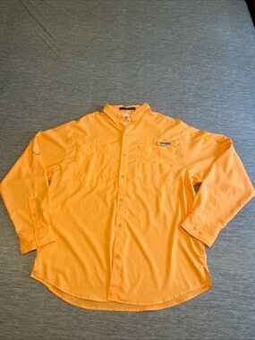 Columbia PFG Tamiami II Shirt Mens Large Orange Long Sleeve Button Up Fishing